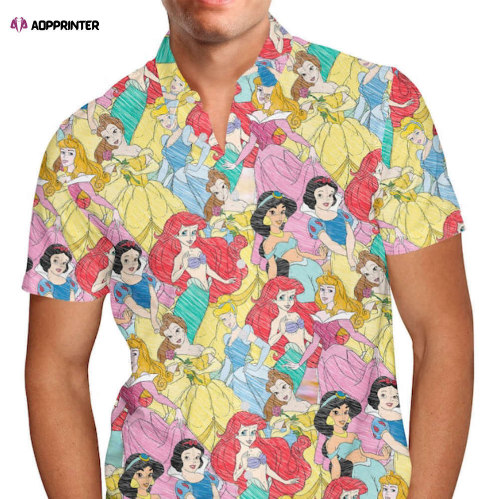 Princess Sketches Disney Inspired – Men’s Button Down Hawaiians Shirt Princess Sketches Disney Inspired – Men’s Button Down Hawaiians Shirt
