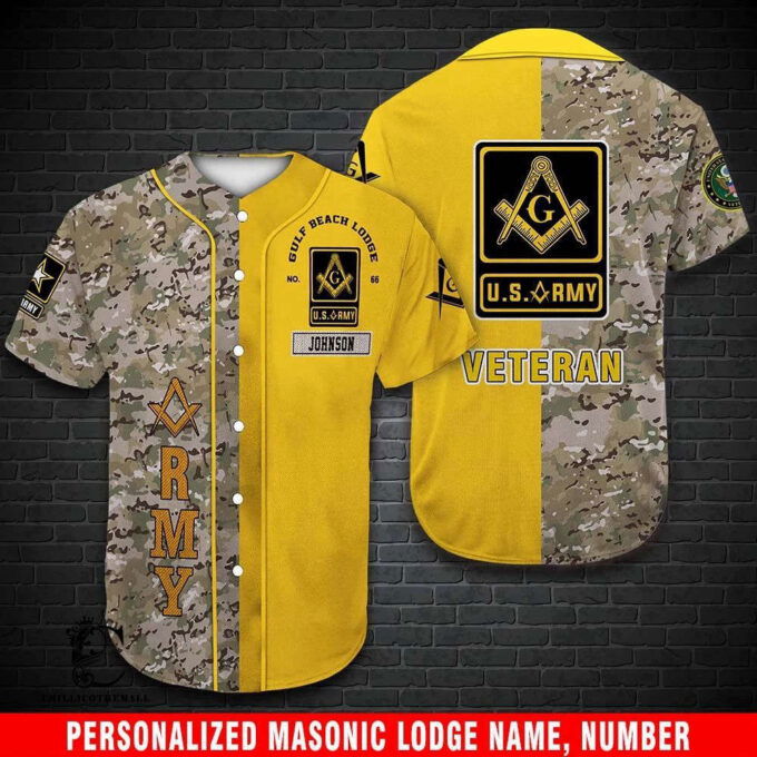 Custom Army Vet Freemasonry Baseball Jersey: Personalized and Patriotic