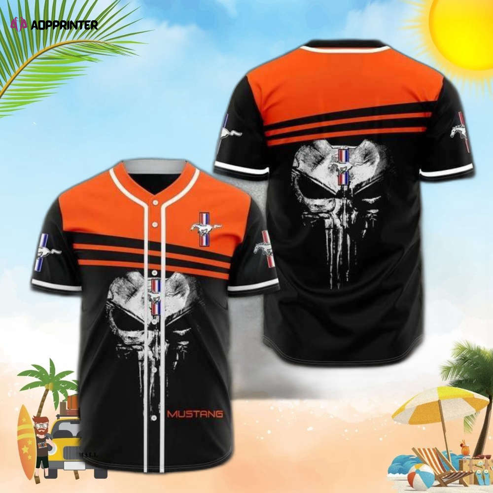 Mustang Skull Orange Black Baseball Jersey Mustang Skull Orange Black Baseball Jersey