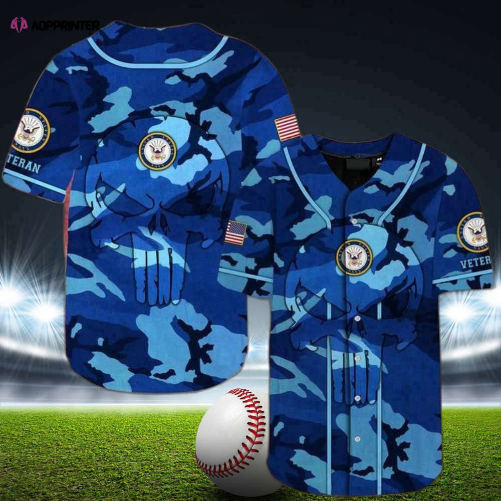 Skull Camo Veteran US Navy Baseball Jersey: Show Your Pride! Skull Camo Veteran US Navy Baseball Jersey: Show Your Pride!