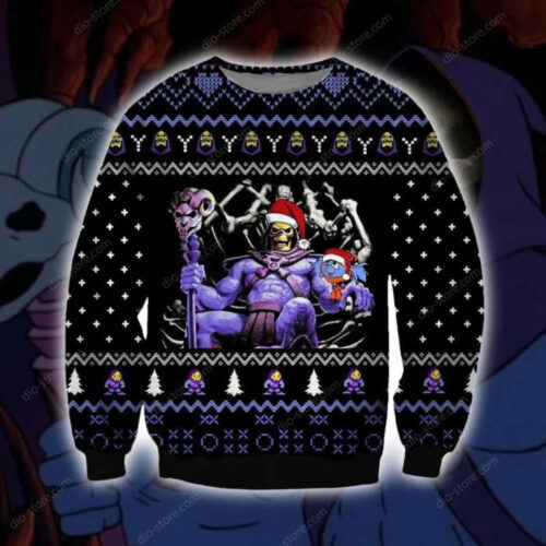 Cart 3 3D Printed Skeletor Knitting Pattern Ugly Christmas Sweater Hoodie- All Over Print