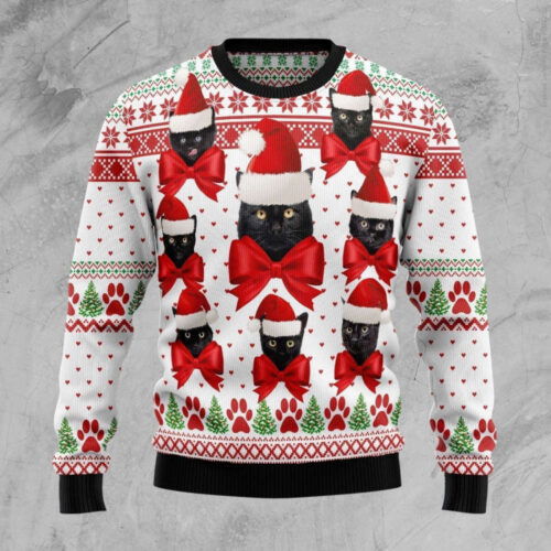 Cart 2 Get Festive with the Black Cat Ball Ugly Christmas Sweater: Stylish & Fun Holiday Attire