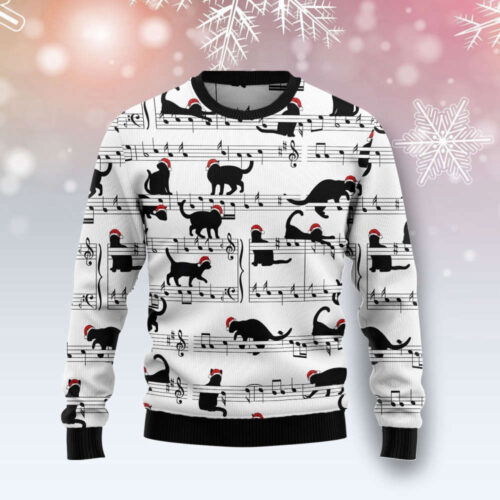 Cart 1 Get Festive with Black Cat Christmas Music Ugly Sweater!