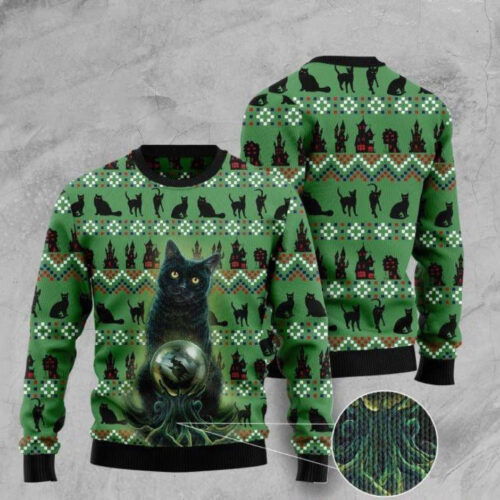 Cart 3 Spooktacular Black Cat Halloween Ugly Christmas Sweater – Perfect for Festive Frights!