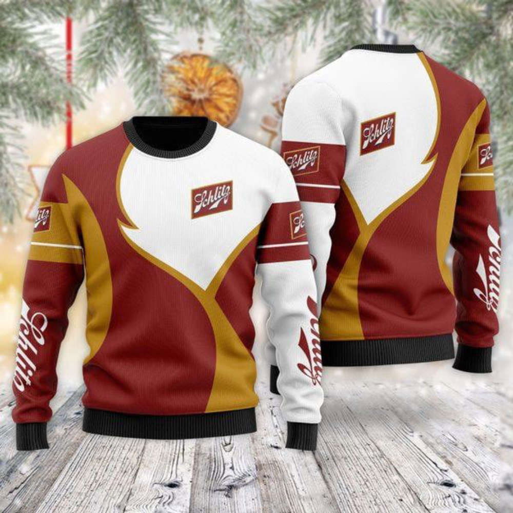Fun & Festive: Multicolor Textured Schlitz Beer Ugly Christmas Sweater Fun & Festive: Multicolor Textured Schlitz Beer Ugly Christmas Sweater