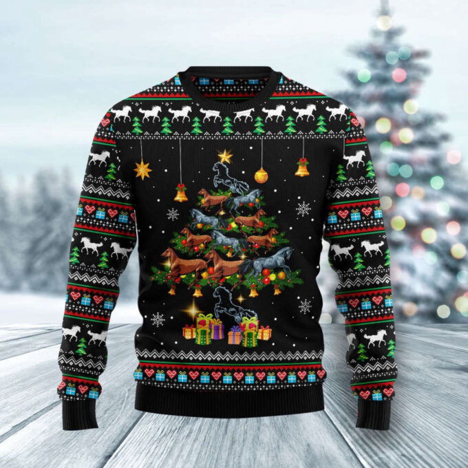 Horse Christmas Tree Ugly Sweater: Festive Equine-Themed Holiday Wear