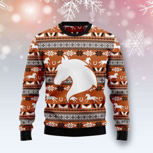 Cart 3 Horse Pattern Ugly Christmas Sweater