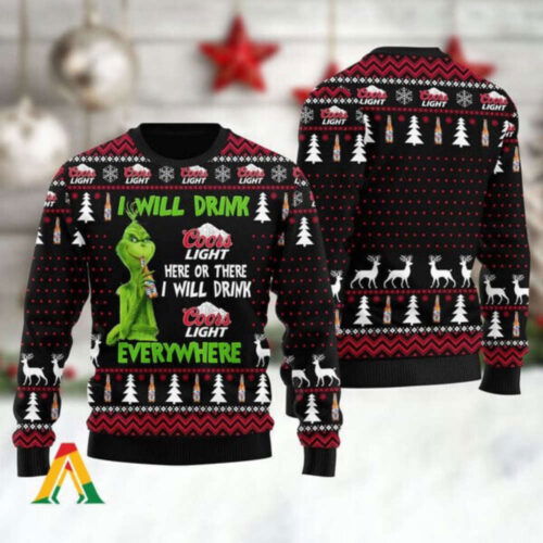 Cart 1 I Will Drink Coors Light Everywhere Ugly Christmas Sweater