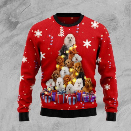 Cart 4 Christmas Tree Poodle Ugly Christmas Sweater