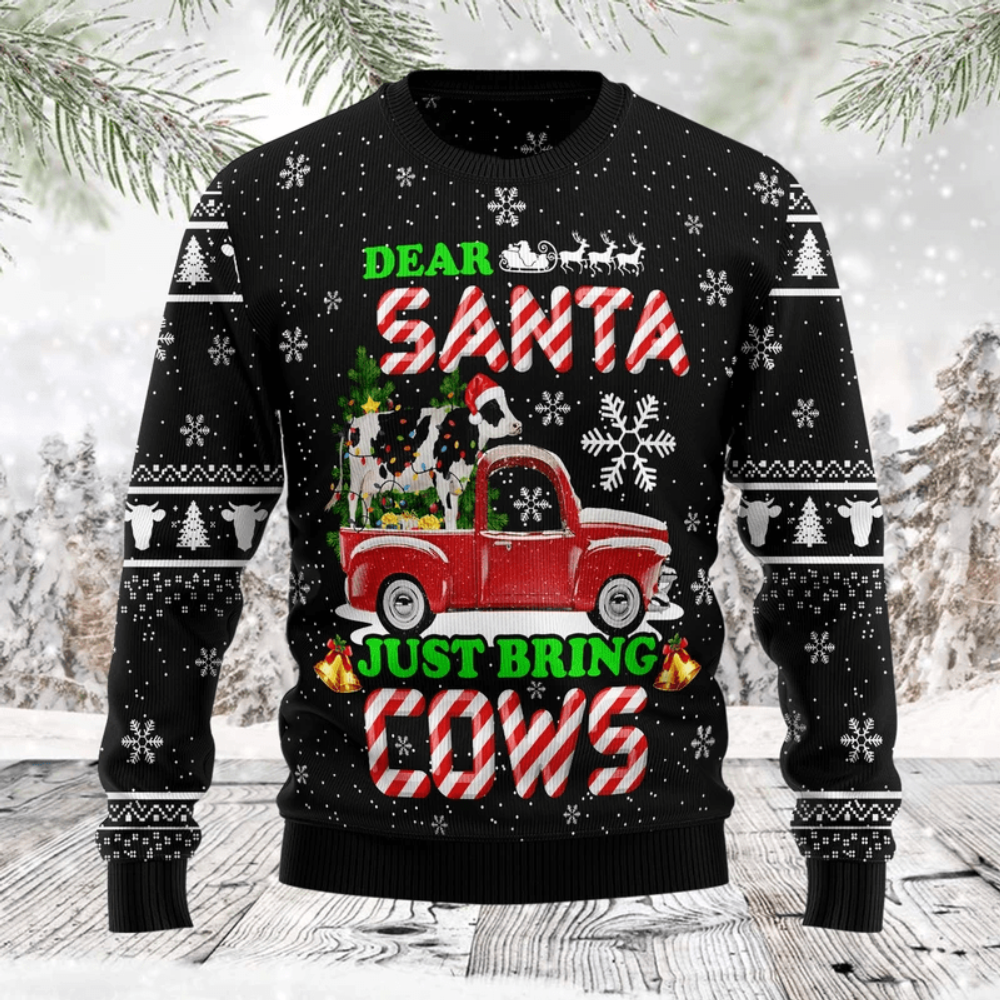 Deer Santa Just Bring Cows Ugly Christmas Sweater Deer Santa Just Bring Cows Ugly Christmas Sweater