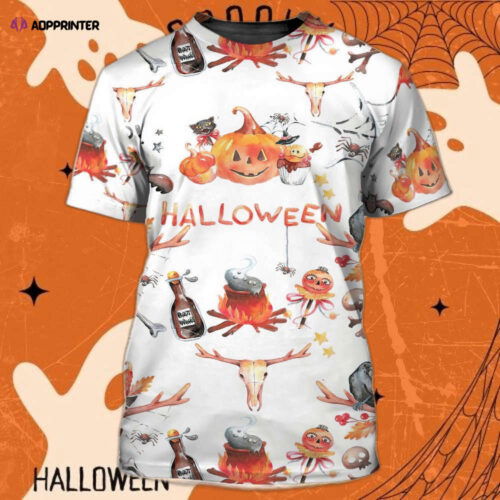 3D Funny Halloween Shirt Men Women On White Pattern