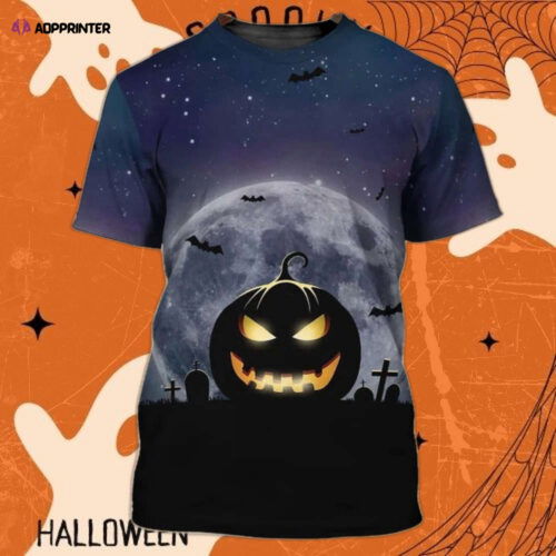 Cart 6 3D Sublimation Pumpkin Angry Halloween Shirt, Bat Flying Grave Night Halloween Tee Shirts