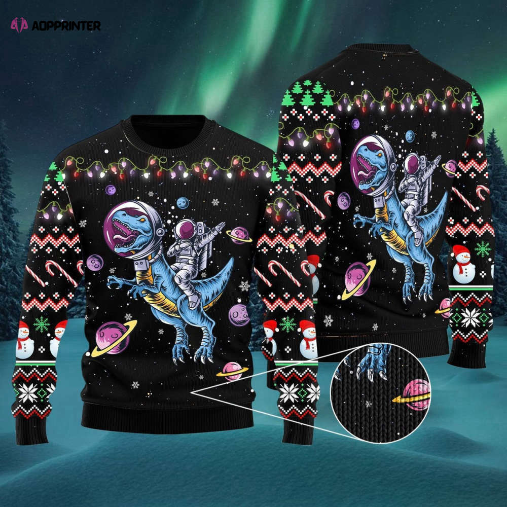 Astronauts Ride T-Rex in Space – Planet Ugly Christmas Sweater Astronauts Ride T-Rex in Space – Planet Ugly Christmas Sweater