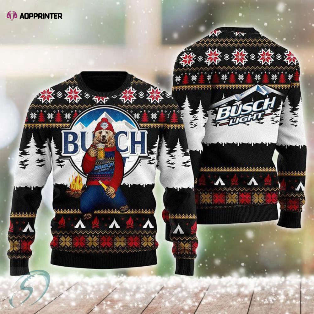 Bear Drinking Busch Light Ugly Christmas Sweater Bear Drinking Busch Light Ugly Christmas Sweater