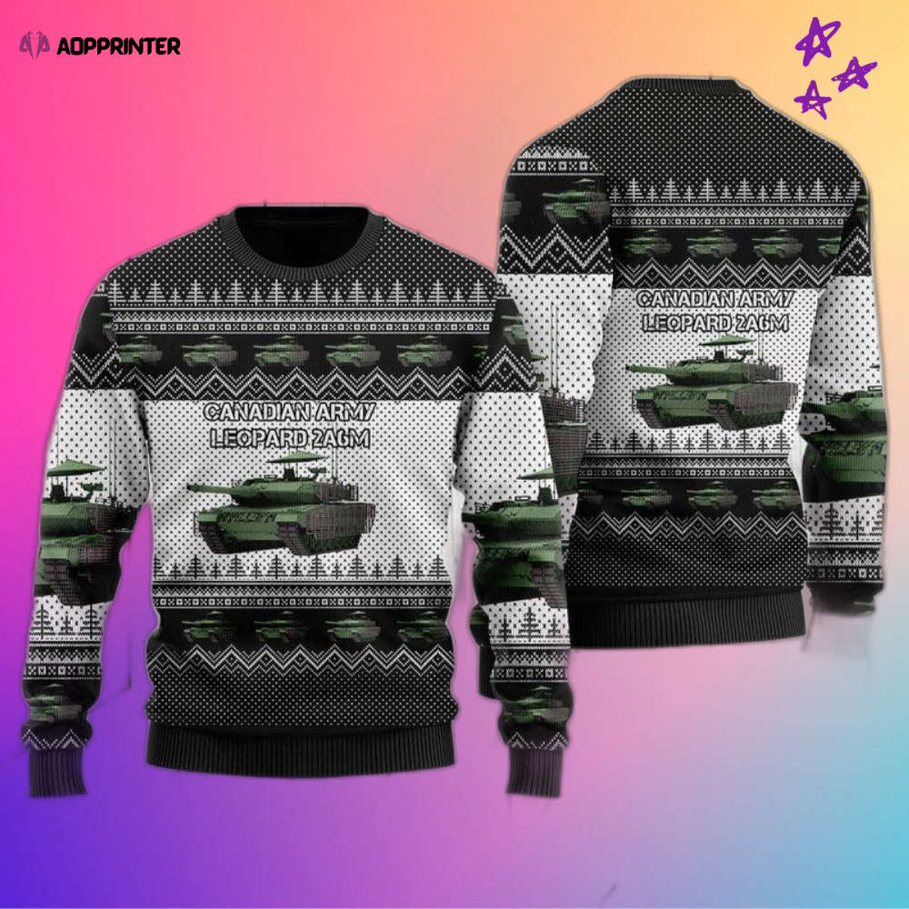 Canadian Army Leopard 2A6M Ugly Christmas Sweater: Festive Military Apparel for Holidays Canadian Army Leopard 2A6M Ugly Christmas Sweater: Festive Military Apparel for Holidays