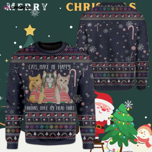Cart 4 Cat Make Me Happy Ugly Christmas Sweater