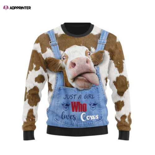 Cart 2 Cow Pattern Christmas Sweater: Perfect for Girls Who Love Ugly Holiday Prints!