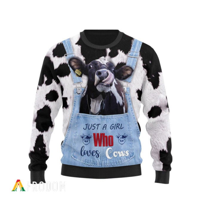 Cow Pattern Christmas Sweater: Perfect for Girls Who Love Ugly Holiday Prints!