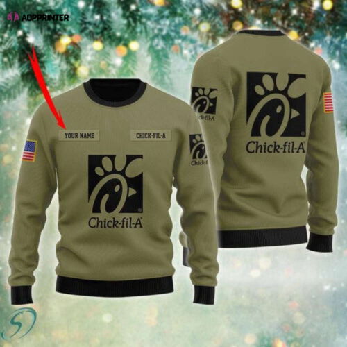 Cart 4 Custom Chick-Fil-A Military Green Ugly Christmas Sweater: Personalized Flag Design