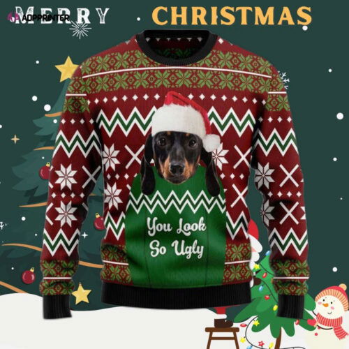 Cart 1 Dachshund You Look So Ugly Christmas Sweater