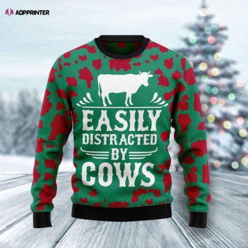 Funny Ugly Christmas Sweater: Easily Distracted By Cows - Shop Now!