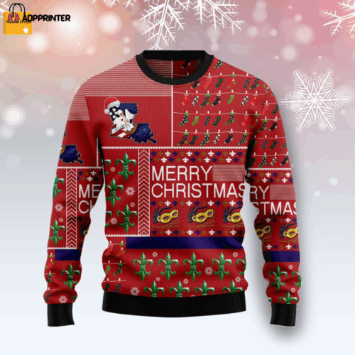 Cart 3 Get Festive with Merry Christmas Louisiana State Symbols USA Ugly Sweater