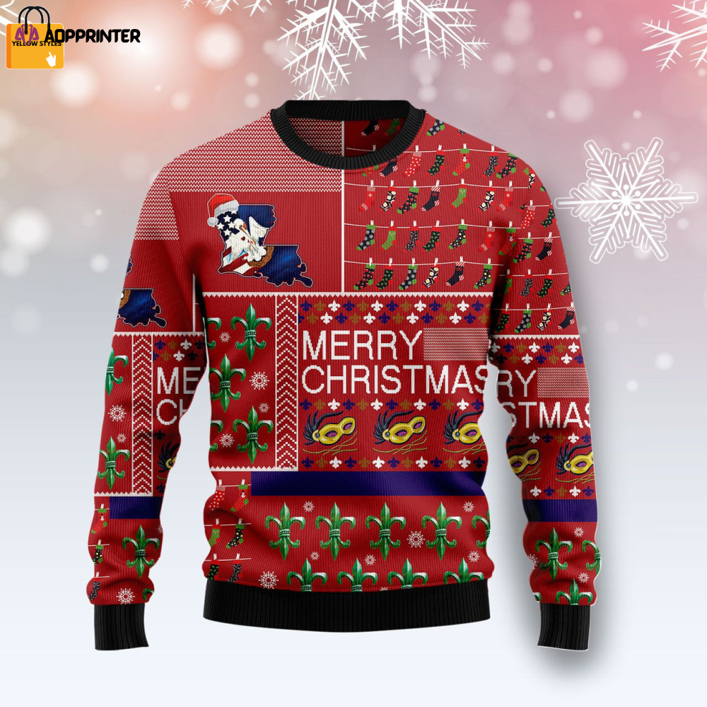 Get Festive with Merry Christmas Louisiana State Symbols USA Ugly Sweater Get Festive with Merry Christmas Louisiana State Symbols USA Ugly Sweater