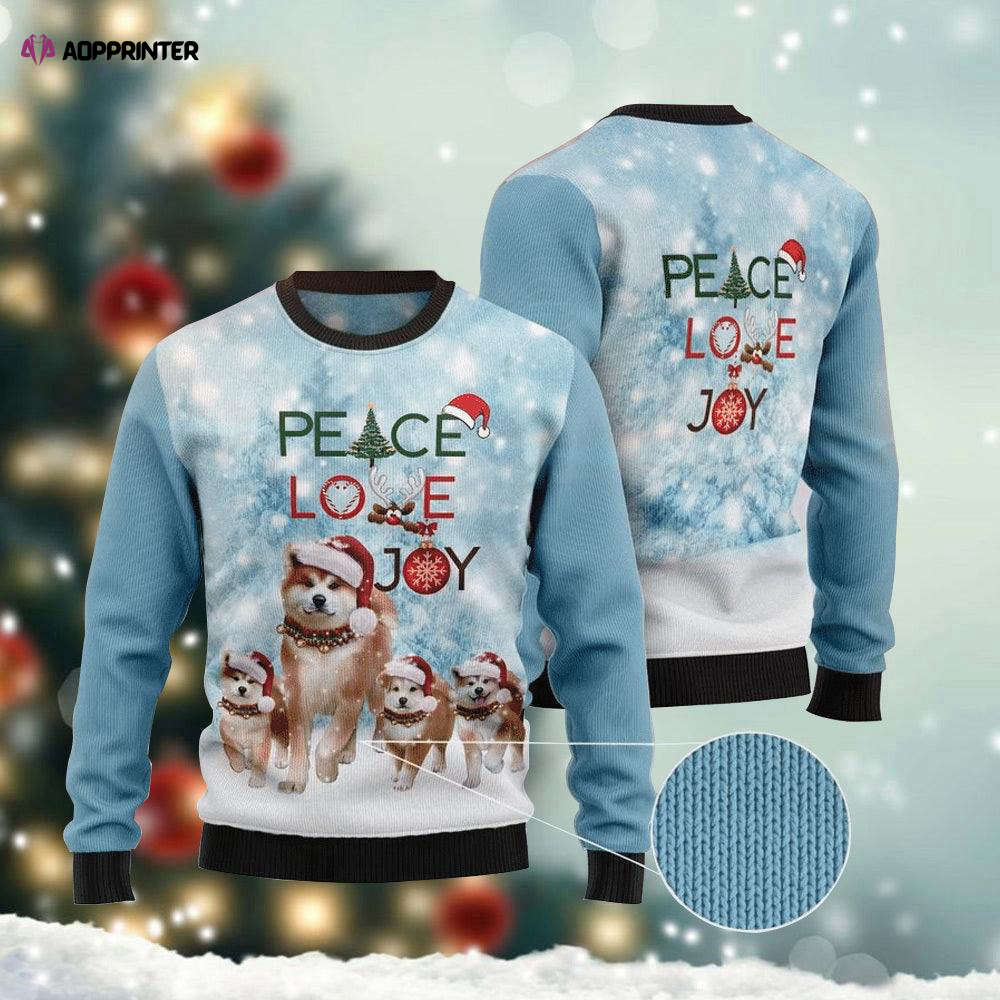 Get Festive with Peace Love Joy Akita Puppy Santa Hat Ugly Sweater Get Festive with Peace Love Joy Akita Puppy Santa Hat Ugly Sweater