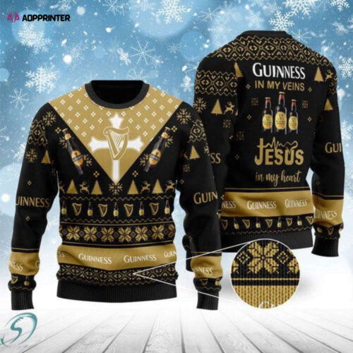 Cart 3 Guinness In My Veins Jesus In My Heart Ugly Christmas Sweater