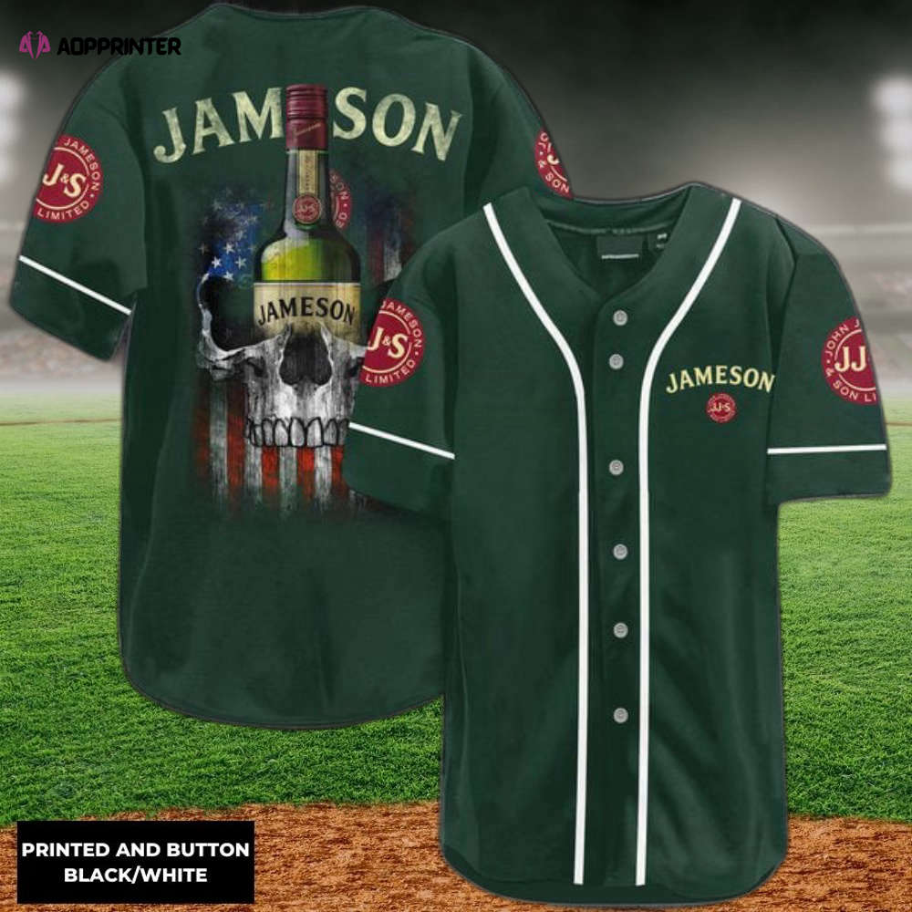 Jameson Baseball Jersey: US Flag Black Skull Design for Edgy Style Jameson Baseball Jersey: US Flag Black Skull Design for Edgy Style