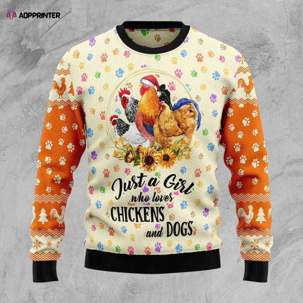 Just A Girl Who Loves Chickens And Dogs Ugly Christmas Sweater Just A Girl Who Loves Chickens And Dogs Ugly Christmas Sweater