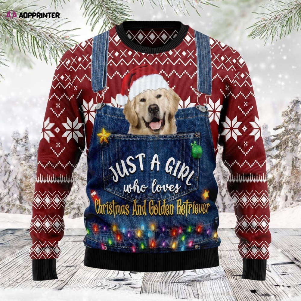 Just A Girl Who Loves Christmas And Golden Retriever Ugly Christmas Sweater Just A Girl Who Loves Christmas And Golden Retriever Ugly Christmas Sweater