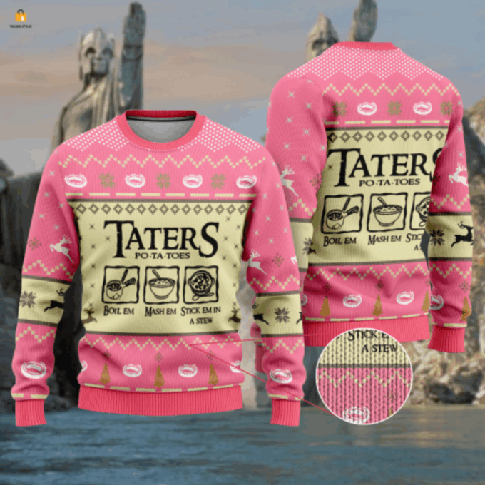 Get Festive with the Lost Of The Ring Taters Pink Ugly Christmas Sweater