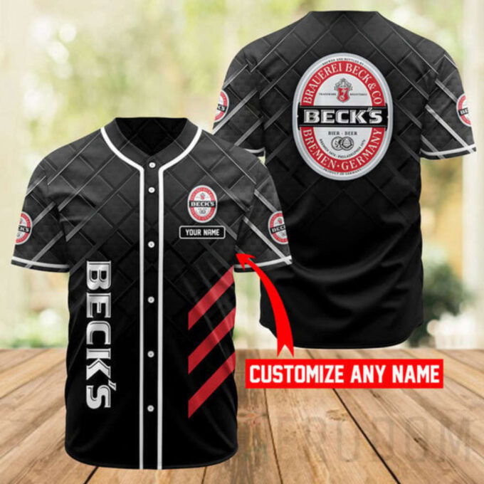 Personalized Black Beck’s Beer Baseball Jersey