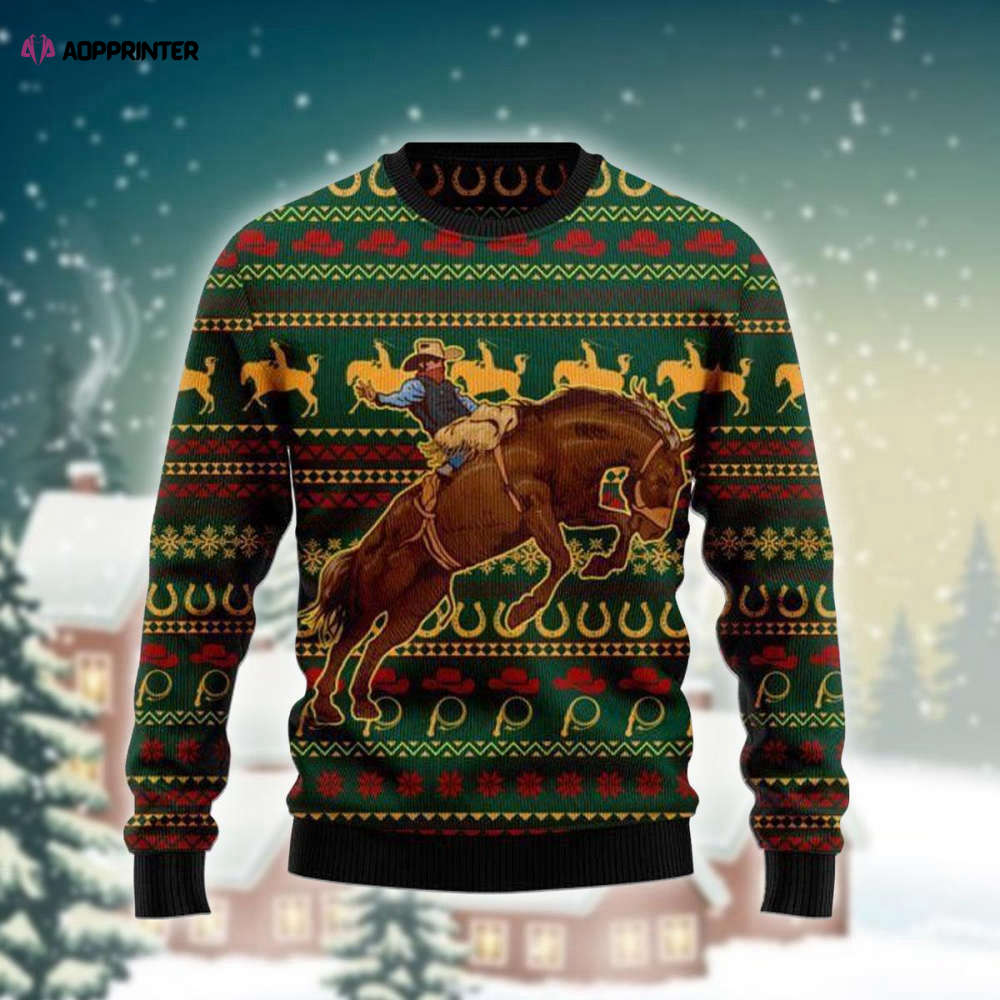 Ride into Style with Cowboy On Bucking Horse Ugly Sweater – Trendy Western Clothing Ride into Style with Cowboy On Bucking Horse Ugly Sweater – Trendy Western Clothing