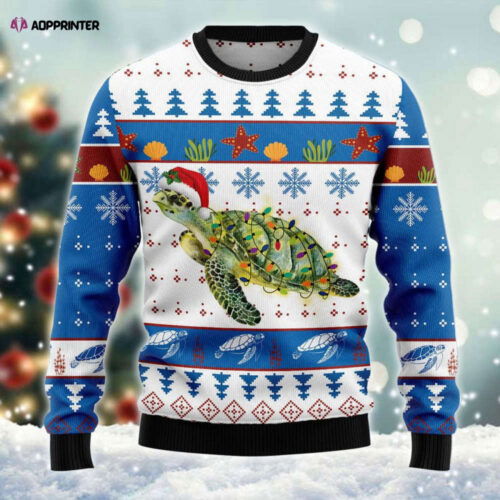 Cart 5 Sea Turtle Christmas Lights Funny Santa Hat Ugly Sweater