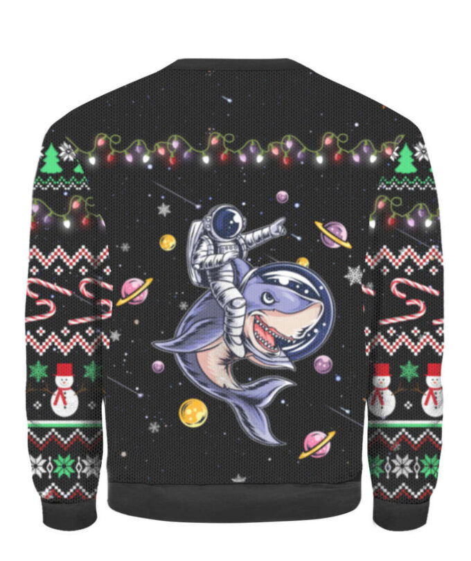 Space Shark Ugly Christmas Sweater: Funny Astronauts in Hilarious Adventure!