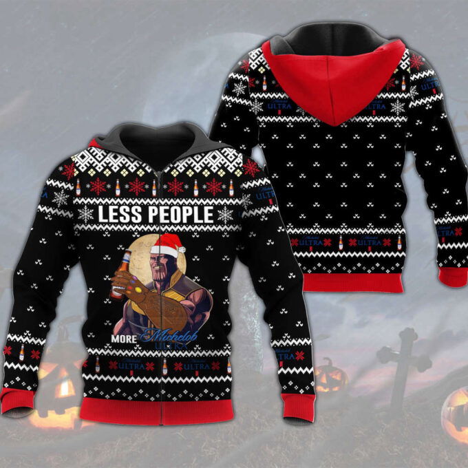 Thanos Less People More Michelob Ultra Ugly Christmas Sweater Hoodie All Over Printed
