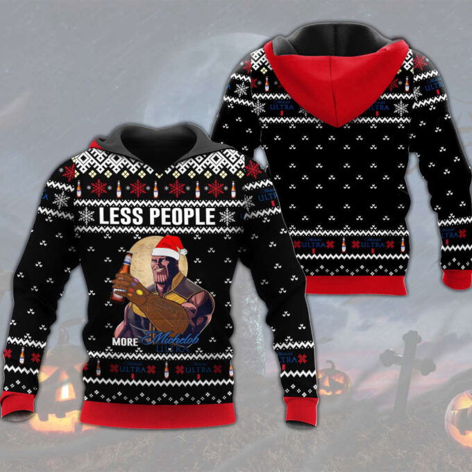 Thanos Less People More Michelob Ultra Ugly Christmas Sweater Hoodie All Over Printed