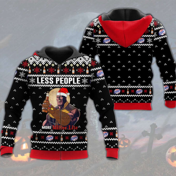 Thanos Less People More Miller Lite Ugly Christmas Sweater Hoodie All Over Printed