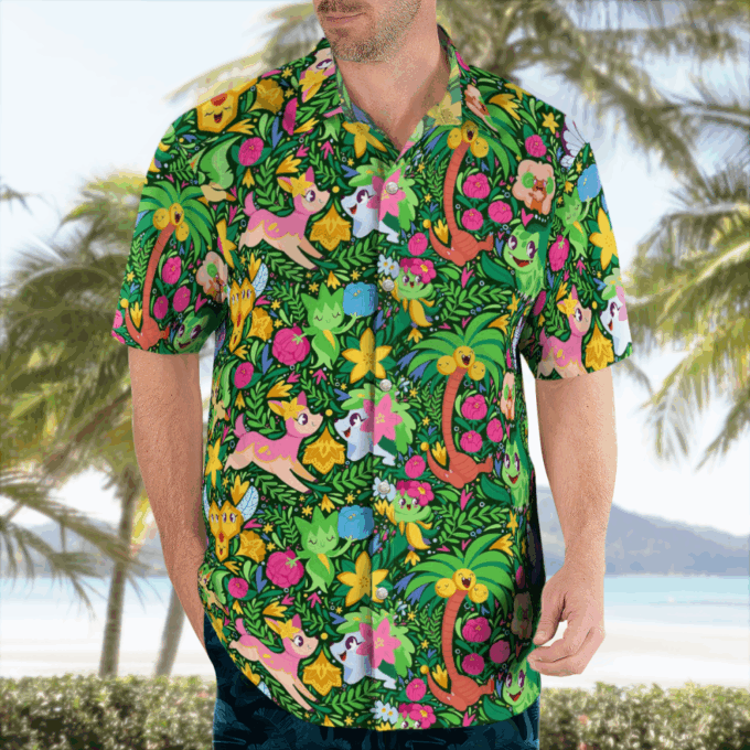 Tropical Green Pokemon Hawaiian Shirt: Stylish & Vibrant Summer Wear