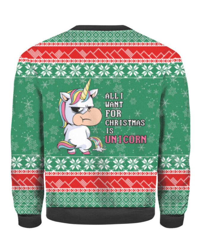 Unicorn Ugly Christmas Sweater – All I Want For Christmas Festive & Fun Holiday Attire