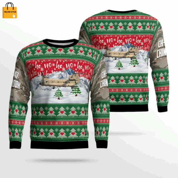US Army CH-47F Chinook Ugly Christmas Sweater: Festive Military Apparel