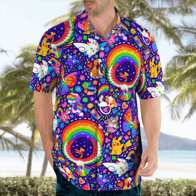 Vibrant Multicolor Pokemon Hawaiian Shirt – Catch em All in Style!