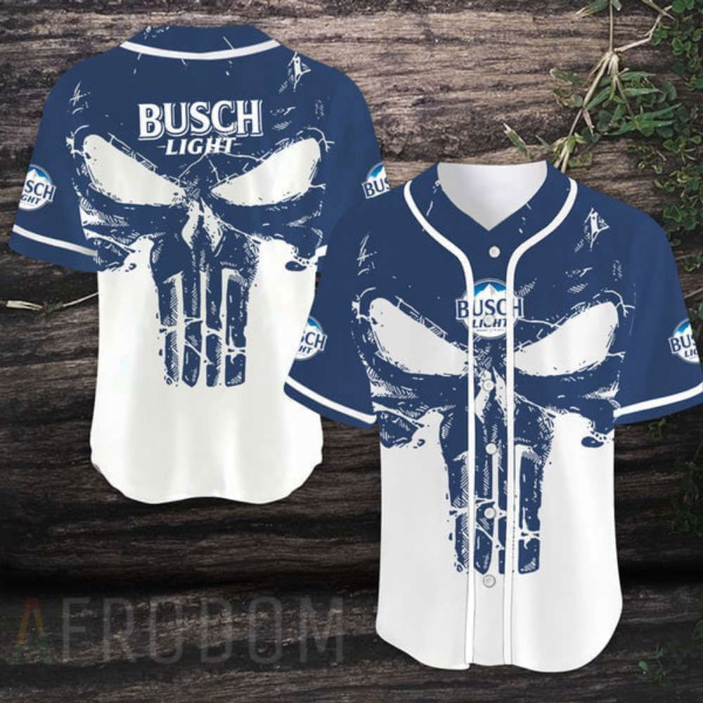 Vintage Skull Busch Light Baseball Jersey: Retro Style with a Twist Vintage Skull Busch Light Baseball Jersey: Retro Style with a Twist