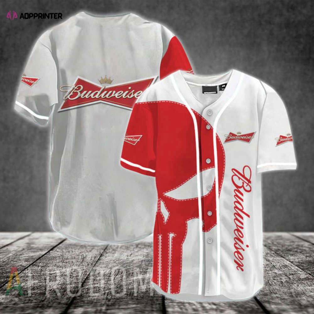 Red Skull Budweiser Beer Baseball Jersey Red Skull Budweiser Beer Baseball Jersey