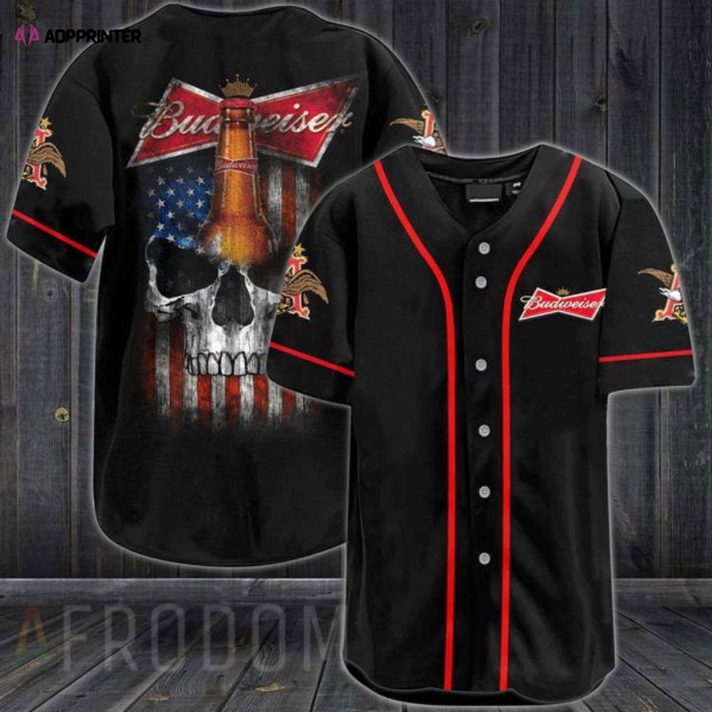 US Flag Black Skull Budweiser Baseball Jersey US Flag Black Skull Budweiser Baseball Jersey