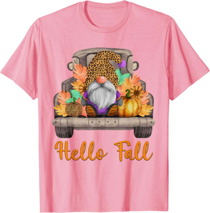 4pNO Truck Gnomes Hello Fall Pumpkin Autumn Thanksgiving T-Shirt