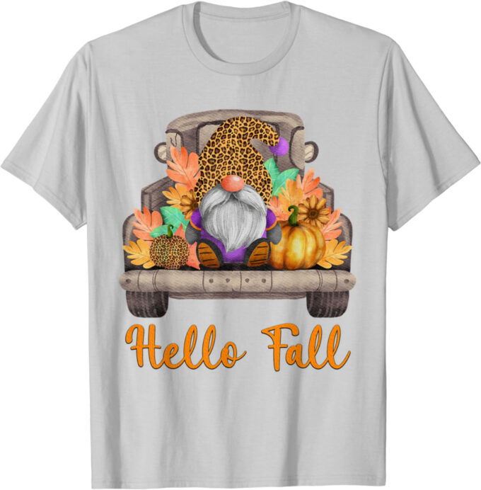 4pNO Truck Gnomes Hello Fall Pumpkin Autumn Thanksgiving T-Shirt
