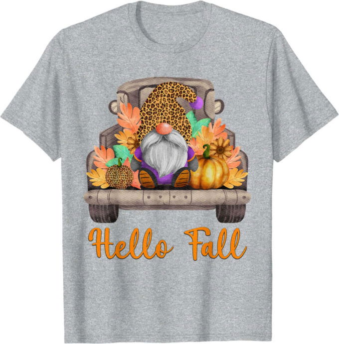 4pNO Truck Gnomes Hello Fall Pumpkin Autumn Thanksgiving T-Shirt